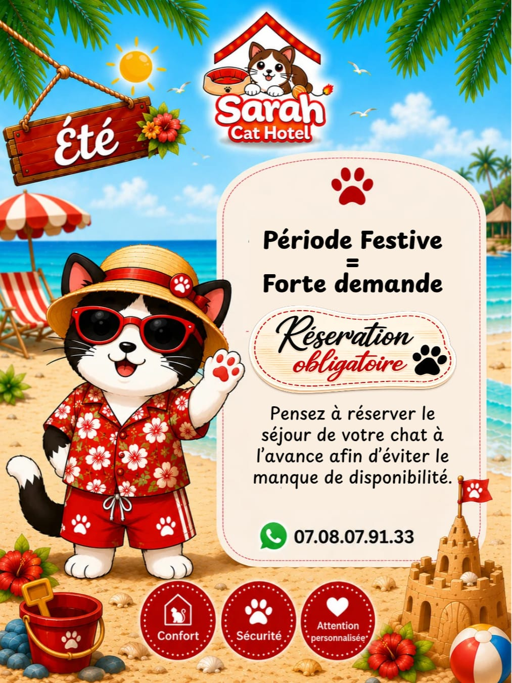 Tarifs été et réservation obligatoire - Sarah Cat Hotel