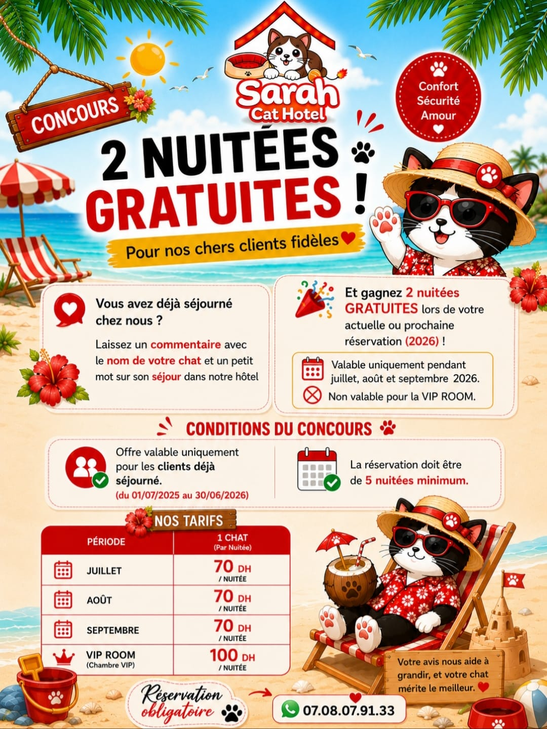 Concours clients fidèles et nos tarifs - Sarah Cat Hotel